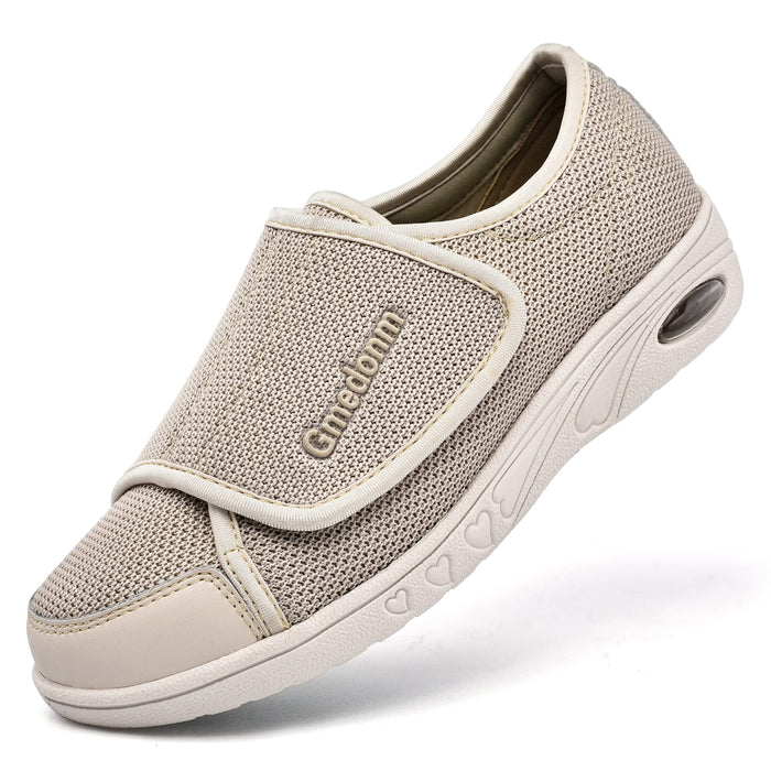 Gmedonm Women's Wide Shoes with Adjustable Lightweight for Diabetic Edema Plantar Fasciitis Bunions Arthritis Swollen Feet Air Cushion Bottom Fattening and Widening Elderly Shoes Beige