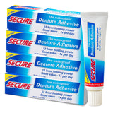 SECURE Waterproof Denture Adhesive - Zinc Free - Extra Strong 12 Hour Hold - 1.4 oz (Pack of 4)