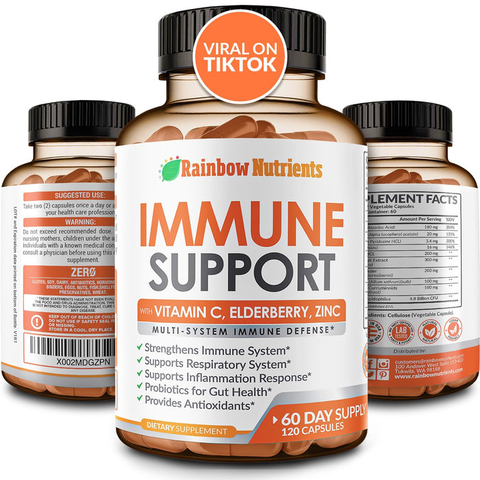 10 in 1 Immune Support Supplement (No Fillers) | Vitamin C, Zinc, Elderberry, Echinacea, Turmeric, Probiotics |Immunity Booster for Multi-System Immune Defense, Respiratory & Gut health |60 Day Supply