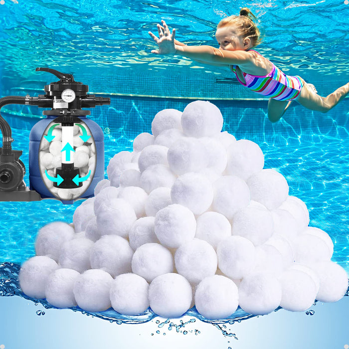 QwayHome 3.1 lbs Pool Filter Balls, Reusable Filter Fiber Balls for Above Ground Pool Sand Pump, Eco-Friendly, Efficient, Clean Water, Equals 110 lbs Filter Sand, White