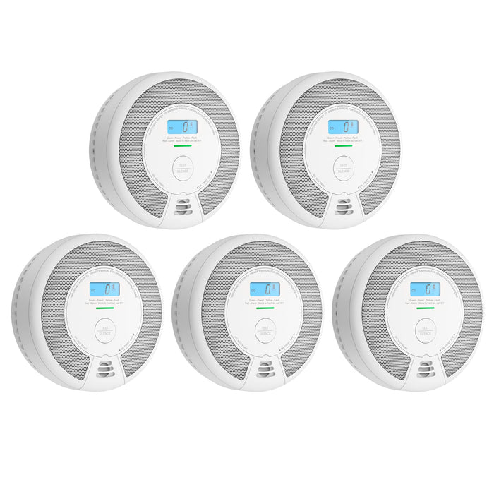 X-Sense 10-Year Battery Combination Smoke Carbon Monoxide Alarm Detector with Large LCD Display, Standalone Model, 5-Pack