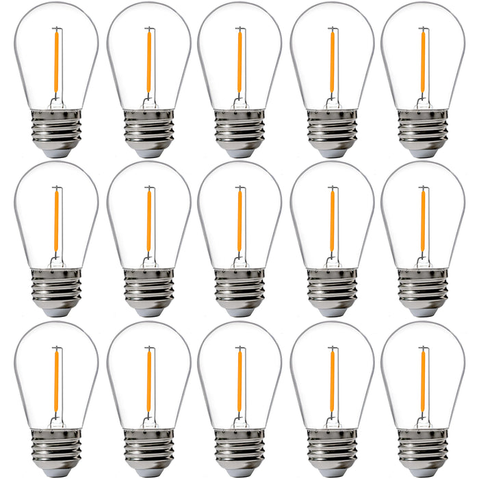 FLSNT 15 Pack Outdoor LED Replacement Bulbs for String Light, S14 LED Hanging Light Bulbs for Patio, Garden, E26 Base, 2200K Warm White, Non-Dimmable