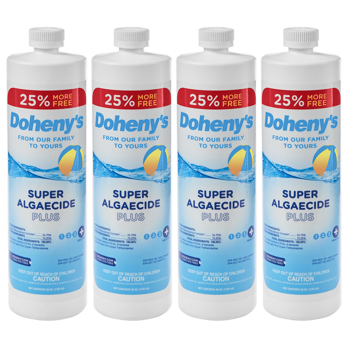 Doheny's Super Algaecide Plus | Pro-Grade | Effective Against Most Algae Types | 7.1% Chelated Copper (Reduces Staining) | Non-Foaming, No Clouding | Safe to Swim After Use | 4 x 40oz Bottles (160oz)