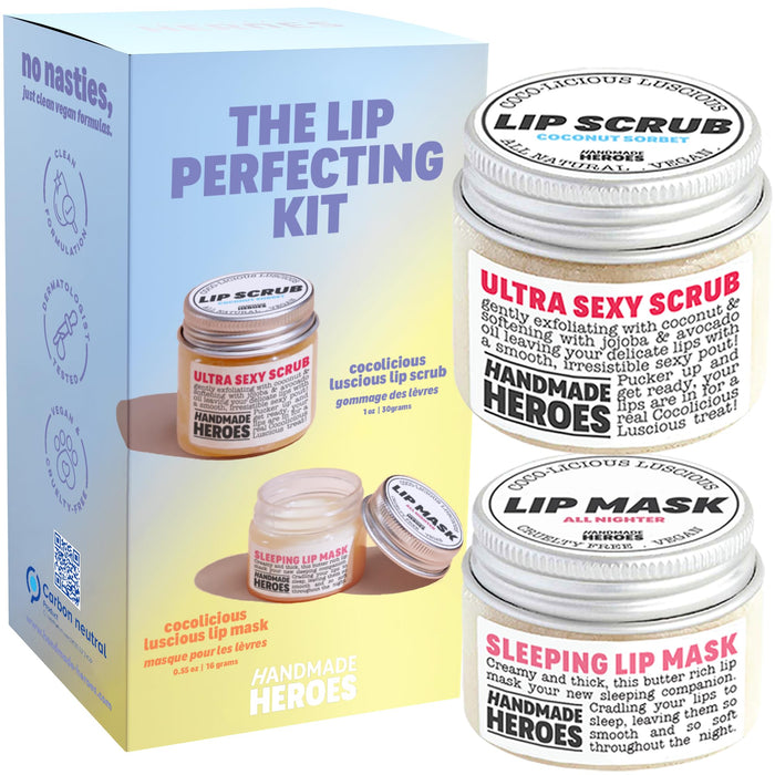 100% Natural Vegan Conditioning Coconut Lip Exfoliator, Gentle Exfoliant, Sugar Lip Polish and Scrubber for Chapped and Dry Lips, 1oz (Lip Scrub and Lip Mask Kit)