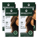 Herbatint Permanent Haircolor Gel, 5N Light Chestnut, Alcohol Free, Vegan, 100% Grey Coverage - 4.56 oz - 4 Pack