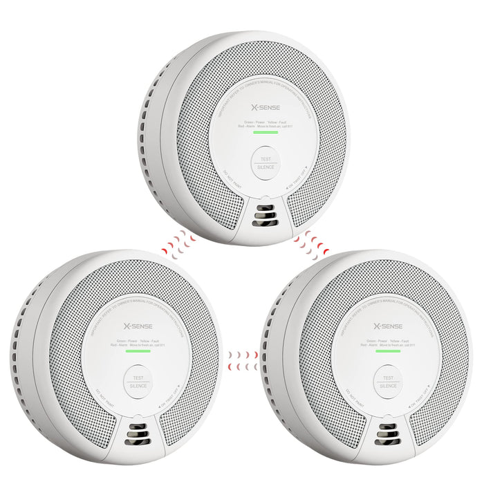 X-Sense Wireless Interconnected Combination Smoke and Carbon Monoxide Detector, 10-Year Battery Powered Fire and CO Alarm, SC06-W, 3-Pack