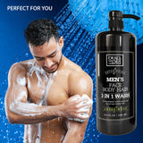 Dead Sea Collection 3 in 1 Body Wash for Men – Amber Wood Cleanser for Body, Hair and Face - Pack of 2 Bottles (33,8 Fl. Oz. Each)