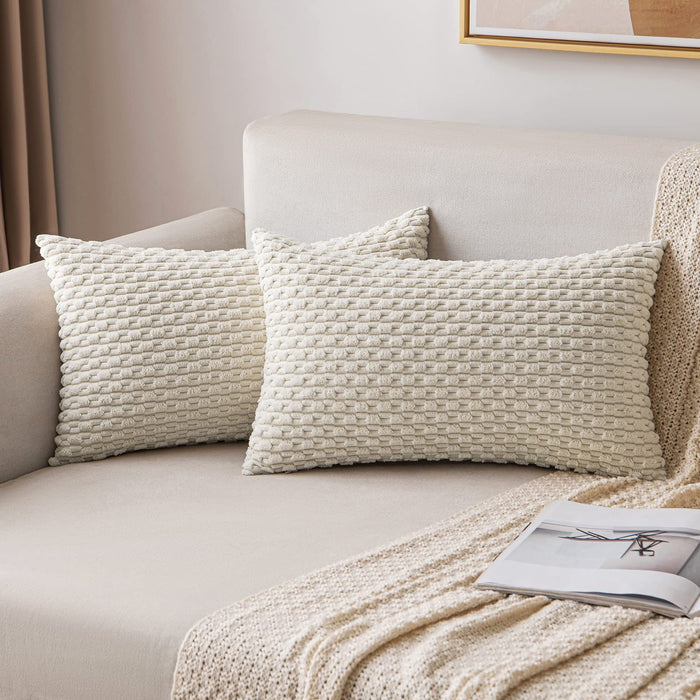 MIULEE Throw Pillow Covers Soft Corduroy Decorative Set of 2 Boho Striped Pillow Covers Pillowcases Farmhouse Home Decor for Christmas Couch Bed Sofa Living Room 12x20 Inch Cream White