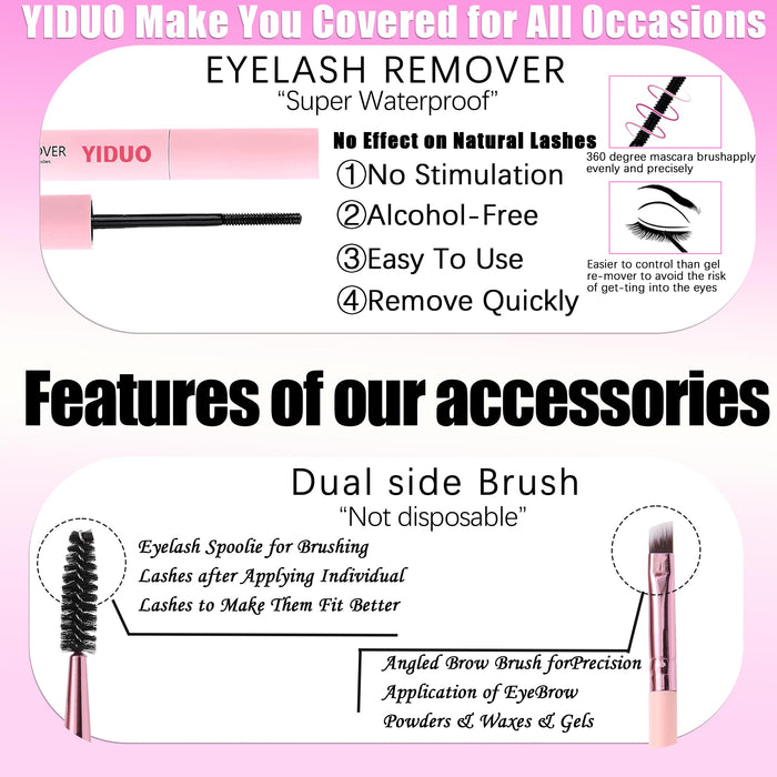 YIDUO 3 Styles Lash Clusters Kit with Spikes Bottom clusters Eyelash Extensions 808Pcs with 2X Bond&Seal 60D/80D/100D 3D Volume Wispy DIY Individual Lashes Large Pack for Beginners Choice