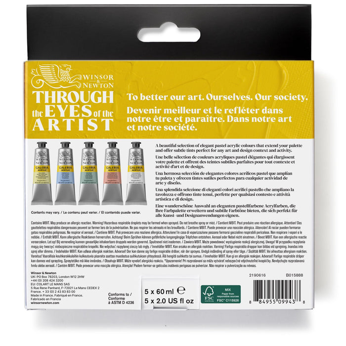 Winsor & Newton Galeria Acrylic Paint Set, 5 x 60ml (2-oz) Tubes, Pastel