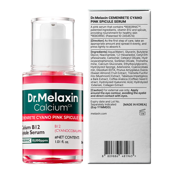 Dr.Melaxin Cyano Pink Spicule Serum with Vitamin B12, Liquid Microneedle Facial Treatment for Enlarged Pores, Niacinamide for Texture Refining & Renewal, 1.01 fl.oz
