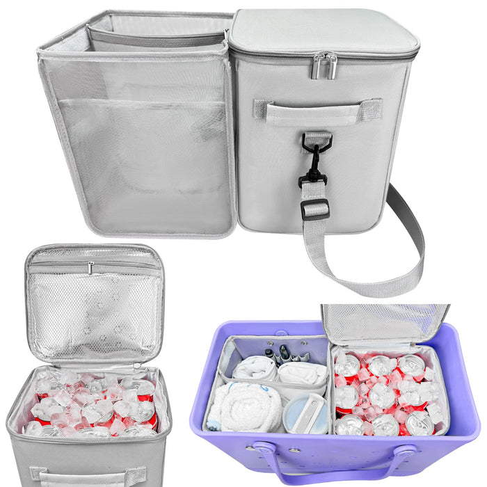 XYFuuee 2-in-1 Cooler Organizer Insert for X Large Bogg Bag Accessories, PEVA Portable Leak-Proof Ice Chest, Lightweight Mesh Divider Inserts Pouch with 4Fastener for XL Bog Beach Rubber Tote, Gray