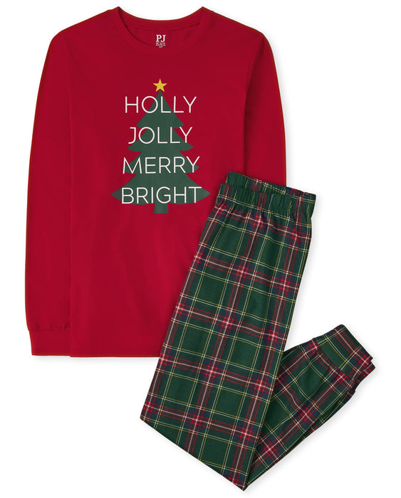 The Children's Place baby girls Family Matching Christmas Holiday Sets, Snug Fit 100% Cotton, Pajama Set, Holly Jolly/Plaid, 7 US
