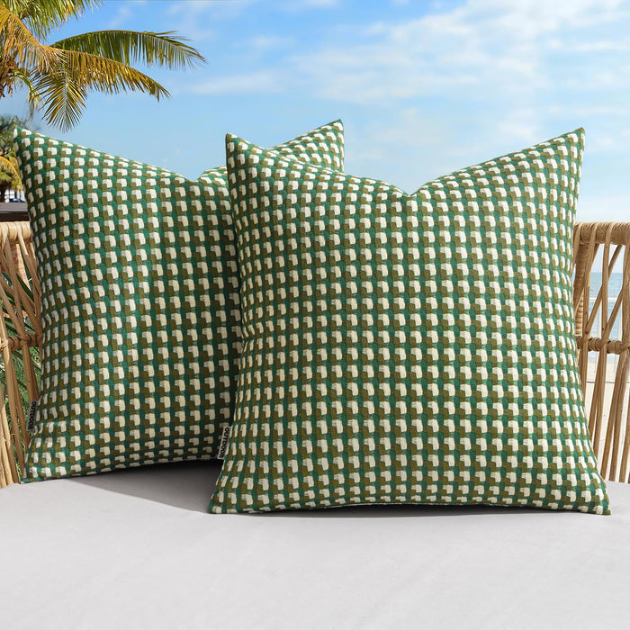 MIULEE Outdoor Texture Throw Pillow Covers Waterproof Pack of 2 Spring Decorative Woven Farmhouse Cushion Covers for Patio Garden Balcony Porch Tent Bench Sofa, 20x20 Inch Green