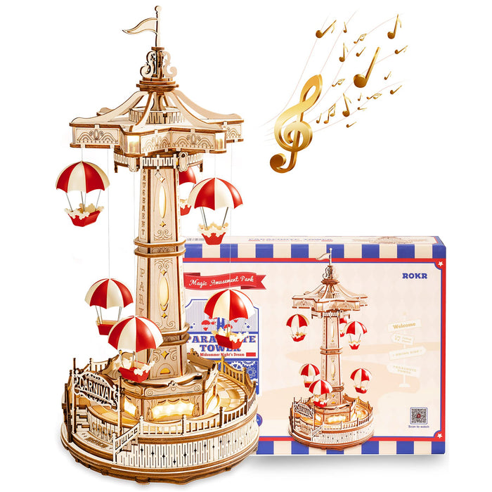 ROKR 3D Wooden Puzzles for Adults-LED Wooden Music Box Kits-Wood Model Kits to Build-3D Puzzles for Kids and Adults-Christmas STEM Toy Gifts
