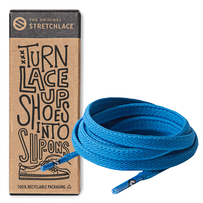 THE ORIGINAL STRETCHLACE - Flat Elastic Shoelaces, Stretch Shoe Laces for Adult Sneakers, Stylish Shoe Laces for Elderly, Kids, and People with Special Needs, Neon Blue, 47in