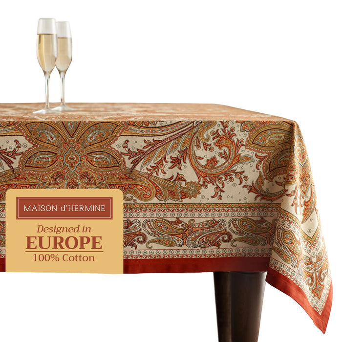 Maison d' Hermine 100% Cotton Table Cover - 60"x120" Rectangle Decorative Tablecloth - Washable Tablecloths for Dining, Home & Party - for Thanksgiving & Christmas - Kashmir Paisley Collection