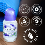 CRYSTAL Aluminum Free Mineral Deodorant Roll-On for Women & Men, Lavender & White Tea - Paraben Free - Certified Cruelty Free & Vegan Deodorant - Prevents Odor Up to 24 Hours,2.25 Fl Oz (Pack of 3)