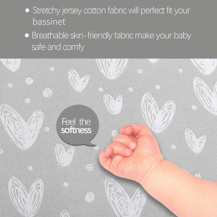 Bassinet Sheets Compatible with Ezebaby, whiffee, Nawahev and besrey Bassinet Bedside Sleeper, 2 Pack, 100% Cotton Fitted Sheets, Grey and White Print for Baby