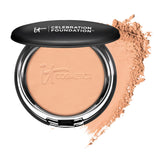 IT Cosmetics Celebration Foundation - Full Coverage, Anti-Aging Powder Foundation Makeup - Blurs Pores, Wrinkles & Imperfections - Pressed Powder With Hydrolyzed Collagen & Hyaluronic Acid - 0.3 oz