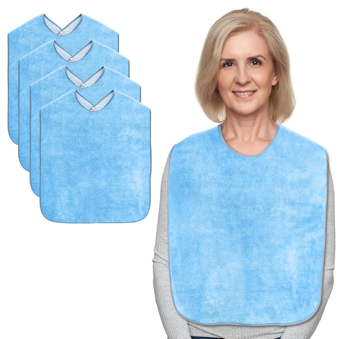 Lunluarai Adult Bibs for Men and Women 4 Packs, Reusable Terry Bibs for Elderly Senior, Waterproof Towel Bibs for Adults (Blue)