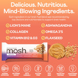 MOSH Peanut Butter Protein Bars, Keto Snack, Gluten-Free, No Added Sugar, Lion's Mane, Supports Brain Health, Recovery, Breakfast To-Go (12 Bars)