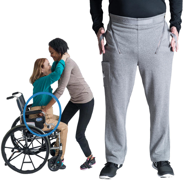 Transfer Pants - Standing Aid & Support for Transfering Disabled Wheelchair Patients Safely - Comfy Fleece Sweatpants (US, Numeric, 34, 36, Regular, Regular, Sweatpants - Grey)