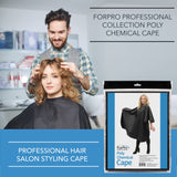 ForPro Professional Collection Poly Chemical Cape, Professional Hair Salon Styling Cape with Adjustable Snap Closure, Black, 58" L x 47" W