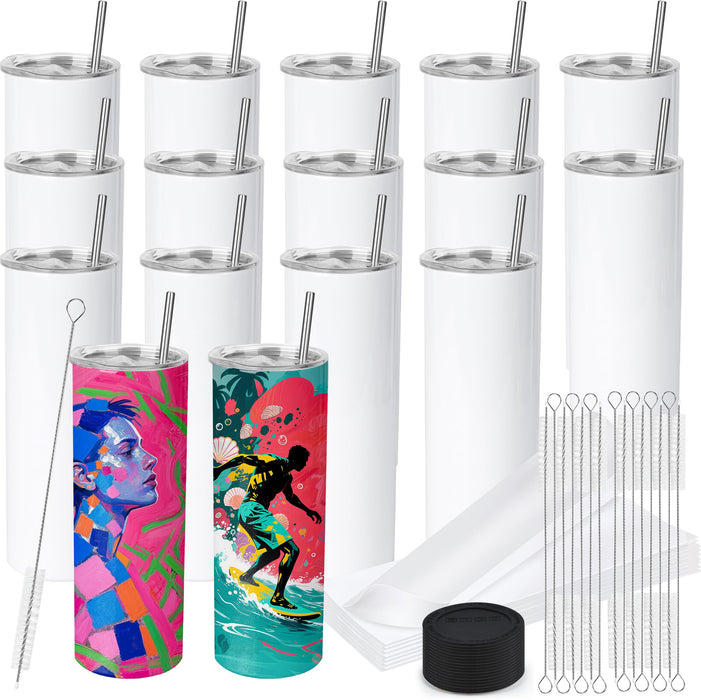 Joyclub 20 oz Sublimation Tumbler Blank 16 Pack Flat Edge Skinny Straight