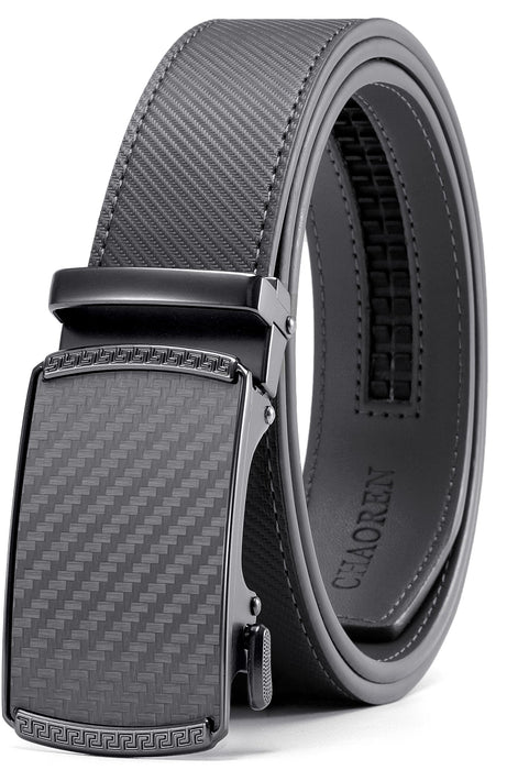 CHAOREN Grey Belt - Mens Belt Leather 1 3/8" for Casual Jeans - Micro Adjustable Belt Fit Everywhere