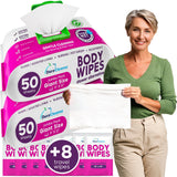 XL Bath Wipes for Adults Bathing No Rinse (2pk) - 100 Count + 8 Travel Wipes - 9"x12" Disposable Washcloths for Adults - Surgery Recovery Supplies, Elderly Incontinence & Health Care Products