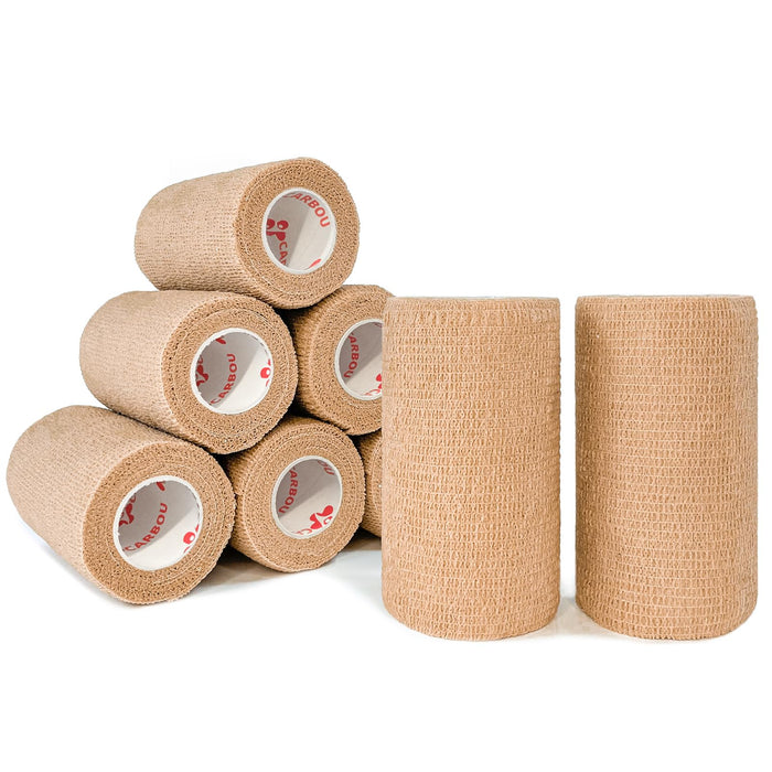 [8 Pack 4" x 5 Yards] Beige-Self Adhesive Cohesive Bandage Wrap, Self Adherant Non-Woven Wrap Rolls, Atheletic Tape for Wrist, Ankle, Hand, Leg, Premium-Grade Medical Stretch Wrap