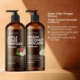 MAJESTIC PURE Apple Cider Vinegar Shampoo and Avocado Coconut Conditioner Set - Restores Shine & Reduces Itchy Scalp, Dandruff & Frizz - Sulfate Free, for All Hair Types, Men and Women - 2 x 16 fl oz