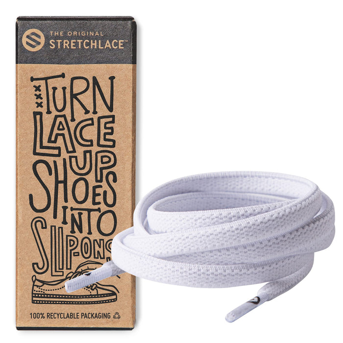 THE ORIGINAL STRETCHLACE - Flat Elastic Shoelaces, Stretch Shoe Laces for Adult Sneakers, Stylish Shoe Laces for Elderly, Kids, and People with Special Needs, Flat White, 72in