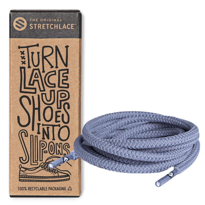 THE ORIGINAL STRETCHLACE - Round Shoelaces, No-tie Elastic Shoelaces, Stylish Shoe Laces for Elderly, Kids, and People with Special Needs, Grey, 30in