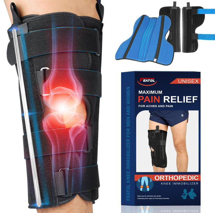 FEATOL Orthopedic Knee Immobilizer 3-Panel Knee Brace for Knee Pain for Men and Women Adjustable Side Panels Knee Splint Post-Surgery, Injury Recovery,Medium