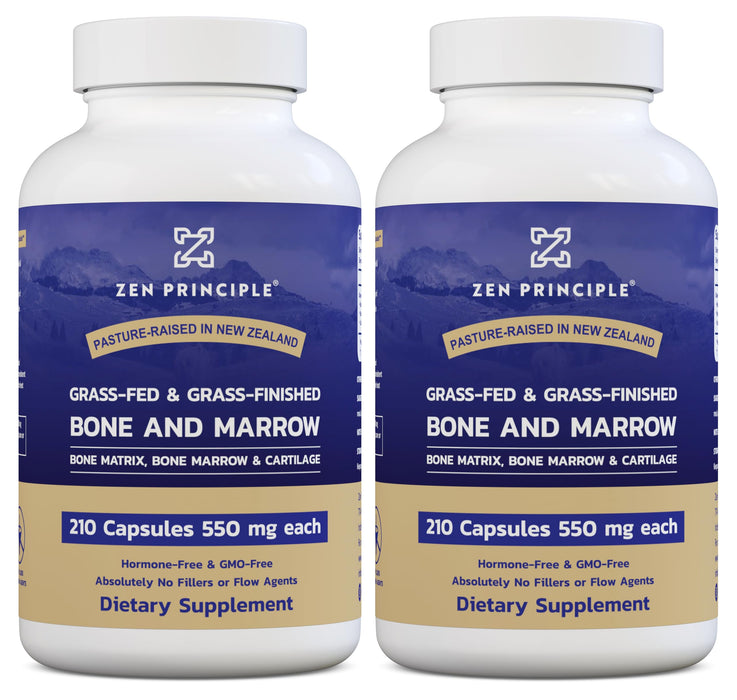 Zen Principle Grass Fed Beef Bone Marrow Supplement, 3300mg. Skin, Oral Health, and Joint Support. Promotes Whole-Body Wellness. Whole Bone Extract, 2-Pack, 420 Capsules (210 Capsules Per Bottle).