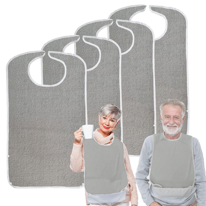 Pozico Adult Bibs for Eating - Unisex, Terry Cloth, Absorbent Front, Waterproof Back, Easy to Clean & Crumb Catcher