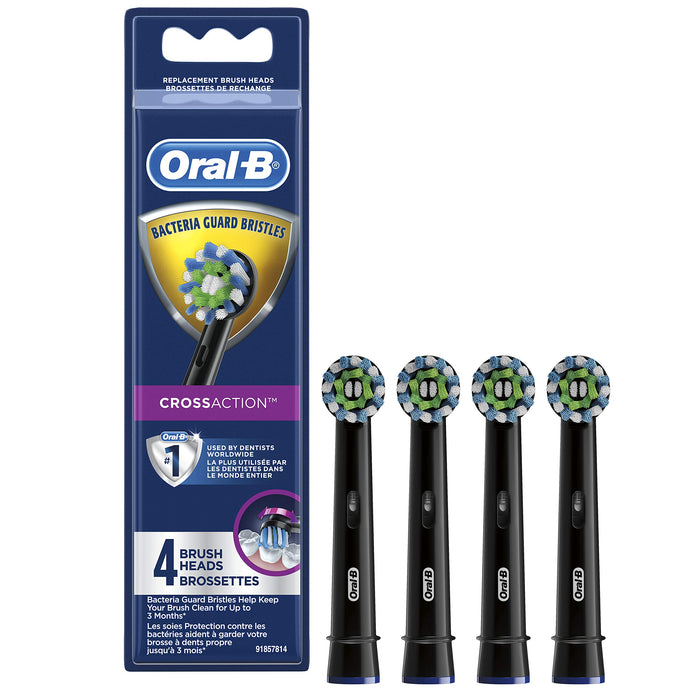 Oral-B Cross Action Replacement Brush Heads for an Oral-B Electric Toothbrush, Pack of 4, Black