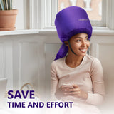 Bonnet Hair Dryer w/A Headband Integrated That Reduces Heat Around Ears & Neck - Hair Dryer Diffuser Cap for Hair Dryer Curly Hair, Speeds Up Drying Time, Deep Conditioning at Home - Large (Purple)