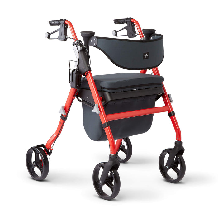 Medline Premium Empower Rollator Walker with Memory Foam Seat, Black & Red, 300 lb. Weight Capacity, 8” Wheels, Microban* Technology, Cupholder, Rolling Walker for Mobility Impairment