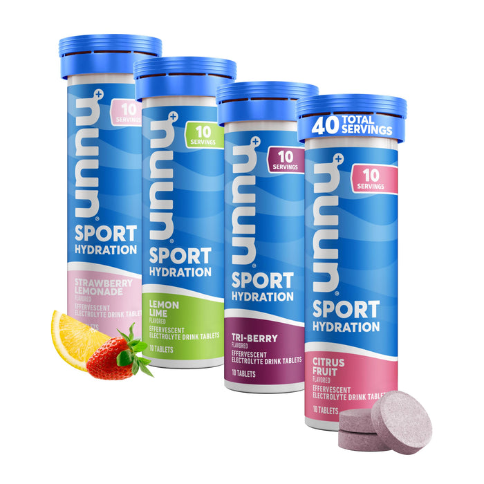 Nuun Sport Electrolyte Tablets - Dissolvable in Water, Mixed Flavors | 5 Essential Electrolytes for Hydration | 1g Sugar Drink Mix | Vegan, Non-GMO | 4 Pack (40 Total Servings)