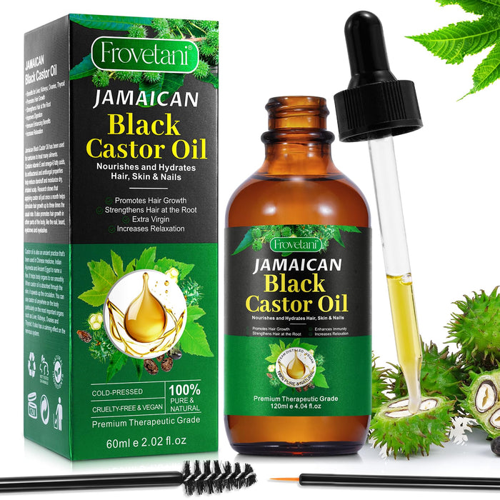 Jamaican Black Castor Oil, Organic Castor Oil for Hair Growth, Cold Press Unrefined, Thicker Eyelashes and Eyebrows, Massage Oil for Aromatherapy 60ML