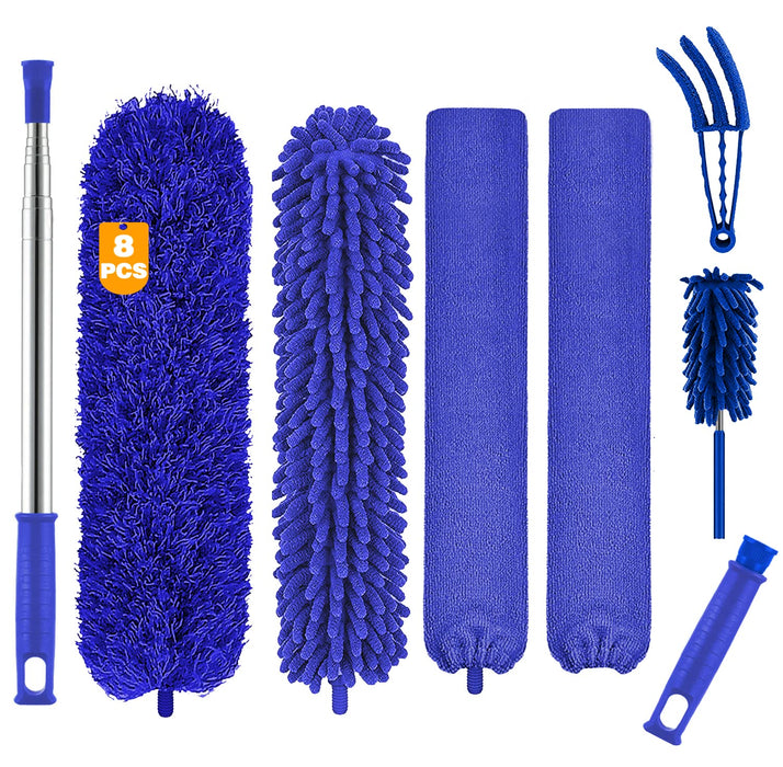 Microfiber Duster, 8PCS Feather Duster with 100 Inch Telescoping Extension Pole, Reusable Bendable Dusters, Washable Lightweight Dusters for Ceilings Fans(2023 UAGRED)