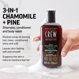 American Crew 3-IN-1 CHAMOMILE + PINE Shampoo, Conditioner and Body Wash, 33.8 Fl Oz (Pack of 1)