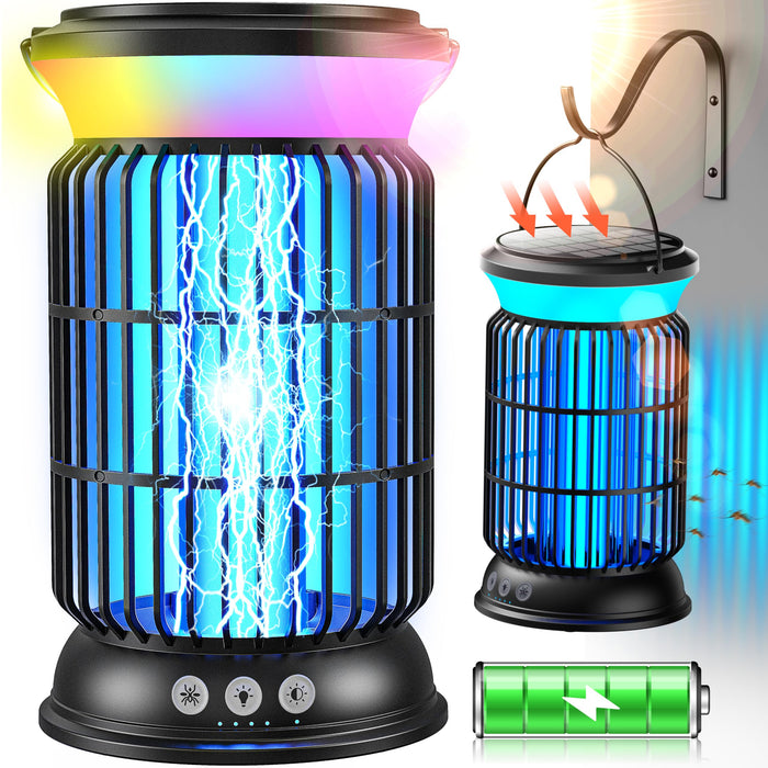 Solar Bug Zapper Outdoor – Powerful Electric Bug Zapper with 4-in-1 Modes, Cordless & Rechargeable Insect Zapper, IP66 Waterproof Mosquito Zapper for Camping & Indoor Use