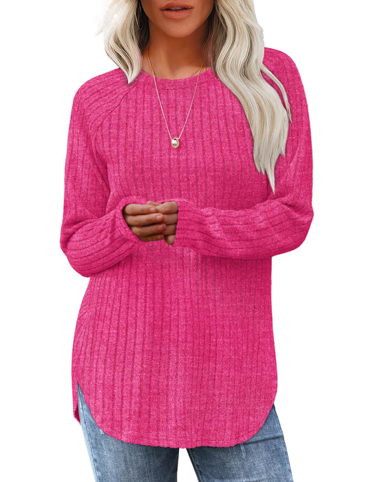 Saloogoe Long Sleeve Shirts for Women Cute Tops Ugly Christmas Sweaters 2024 Pink M