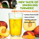 NEOZEN Turmeric Curcumin Sparkling Drink - Peach Flavor Natural Sport Beverage - Zero Sugar, Gluten-Free, Caffeine-Free, Low Calorie, Vegan & Keto Friendly, 11.2 fl oz (12 Pack)