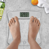 Weight Watchers Scales by Conair Bathroom Scale for Body Weight, Digital Scale, Glass Body Scale Measures Weight Up to 400 Lbs. in Silver Frame