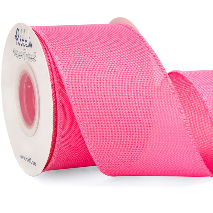 Ribbli Pink Linen Wired Ribbon,2-1/2 Inch x Continuous 10 Yard, Pink Burlap Wired Ribbon Easter Ribbon for Wreaths, Big Bow Crafts,Gift Wrapping,Christmas Tree Decoration